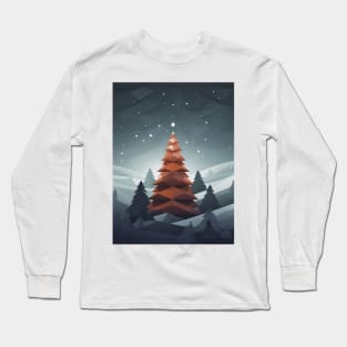 Red Christmas Tree, papercut style Long Sleeve T-Shirt